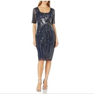 Adrianna Papell Beaded Short Dress Light Navy Size 10 NWT Sequin Cocktail Dress